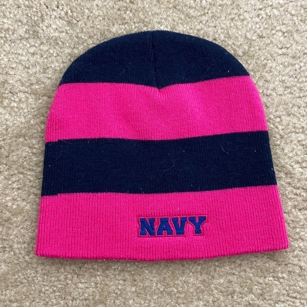 US Naval Academy Knit Hat Navy Pink One Size Beanie